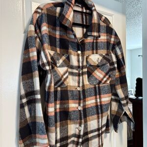 Unisex Plaid Flannel Shacket - L - Great Condition